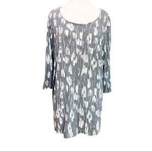 M&S Collection Gray and White Print 3/4 Sleeve Top